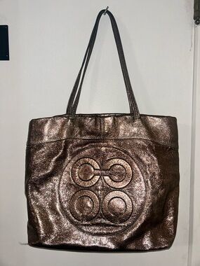 Coach Metallic Bronze Tote Bag with Embossed Circle Design
